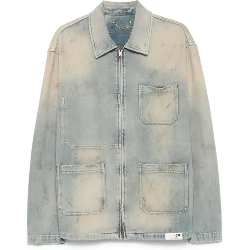 Denim Jackets, male, , Size: XL Zip Front Shirt Logo Patch - Golden Goose - Modalova