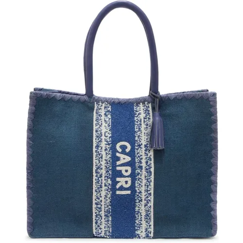 Tote Bags, female, , Size: ONE SIZE Capri Jute and Beads Bag - De Siena - Modalova