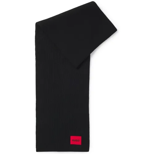 Winter Scarves, unisex, , Size: ONE SIZE Ribbed scarf with red logo label - Hugo Boss - Modalova