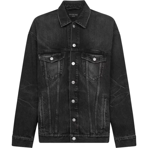 Denim Jackets, male, , Size: M Cotton Coat with Logo Detail - Balenciaga - Modalova