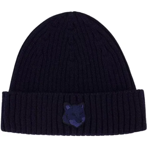 Beanies, unisex, , Size: ONE SIZE Fox Head Wool Beanie - Maison Kitsuné - Modalova