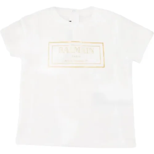 Goldenes Logo T-Shirt Balmain - Balmain - Modalova