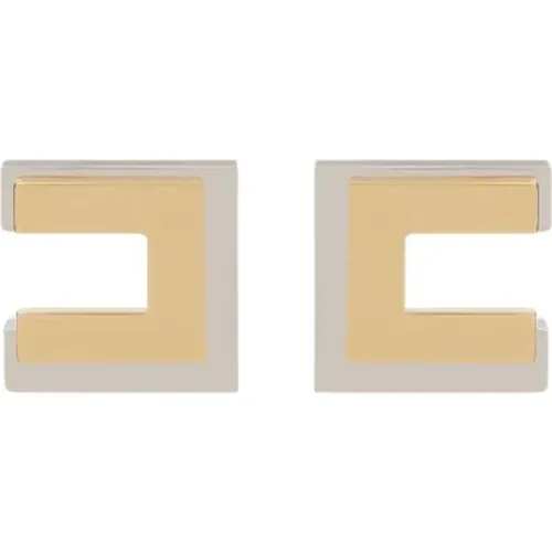 Doppel-Logo Ohrringe mit goldenem und silbernem kubischem Design , Damen, Größe: ONE Size - Elisabetta Franchi - Modalova