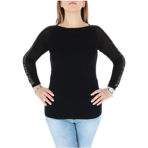 Schwarzer Rundhals-Strickpullover , Damen, Größe: M - pinko - Modalova