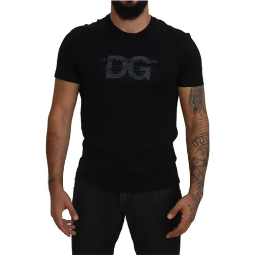 Schwarzes T-Shirt mit Logo und Rundhalsausschnitt - Dolce & Gabbana - Modalova