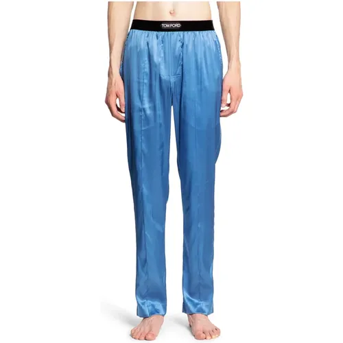 Straight Trousers, male, , Size: S Silk Pyjama with Jacquard Waistband - Tom Ford - Modalova