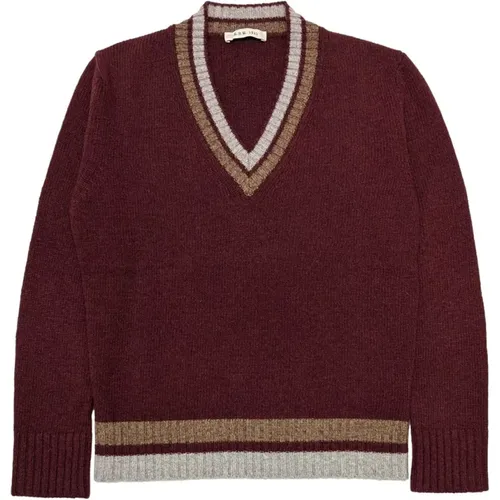 V-neck Knitwear, male, , Size: 2XL Burgundy V-neck Mohair Sweater - L.b.m. 1911 - Modalova