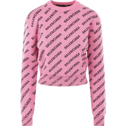 Logo Jacquard Cropped Sweater , female, Sizes: M - Balenciaga - Modalova