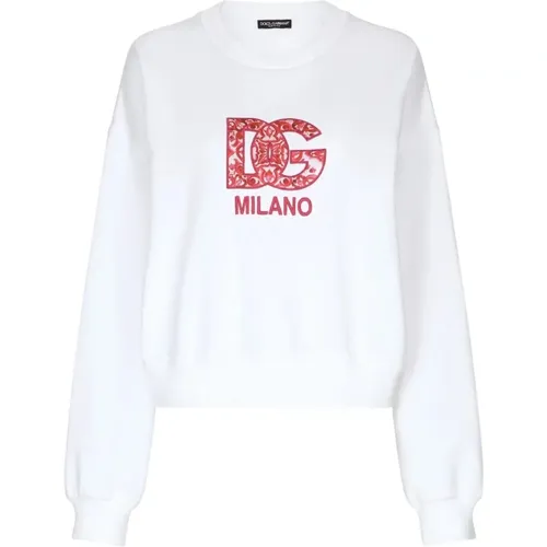 Weißer DG Logo Patch Sweatshirt , Damen, Größe: 2XS - Dolce & Gabbana - Modalova