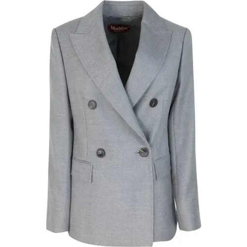 Blazers, female, , Size: M Grey Double-Breasted Wool Jacket - Max Mara Studio - Modalova