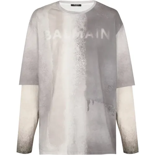 T-shirt in cotton with print , male, Sizes: L, XL - Balmain - Modalova