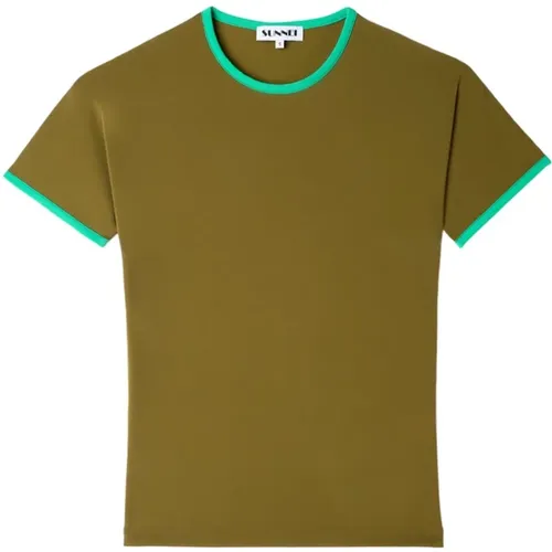Dunkelblaues Stretch T-Shirt mit Kontrastborten , Herren, Größe: 2XS - Sunnei - Modalova