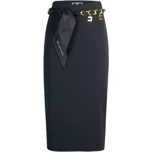 Double Stretch Crepe Midi Skirt , female, Sizes: S, M, XS - Elisabetta Franchi - Modalova