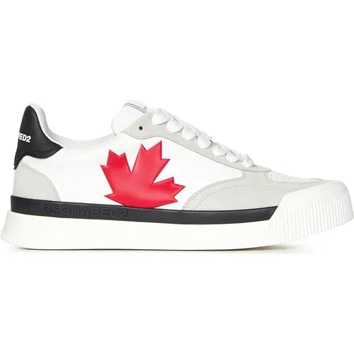 White Sneakers with Red Leaf Logo , male, Sizes: 6 UK, 10 UK, 9 UK, 7 UK, 8 UK, 11 UK - Dsquared2 - Modalova