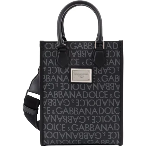 Tote Bags, male, , Size: ONE SIZE Logo Coated Canvas and Leather Handbag - Dolce & Gabbana - Modalova