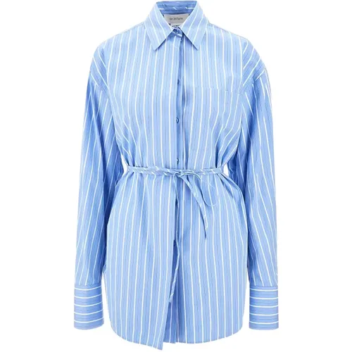 Shirts, female, , Size: 2XS Striped Oversized Jacket with Belt - SPORTMAX - Modalova