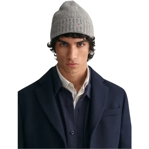 Grey Shield Wool Beanie , male, Sizes: ONE SIZE - Gant - Modalova