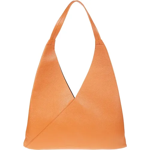 Orange Leder Dreieck Design Hobo Tasche,Schwarze Leder Hobo Tasche mit Dreiecksdesign - Liviana Conti - Modalova