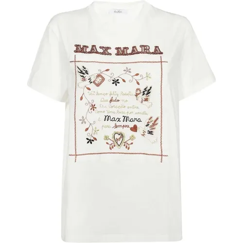 T-Shirts, female, , Size: L Embroidered Cotton T-shirt - Max Mara - Modalova