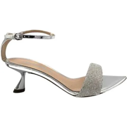 Silver Mirrored Leather Sandal with Strass , female, Sizes: 4 UK, 6 UK, 3 UK - Ninalilou - Modalova
