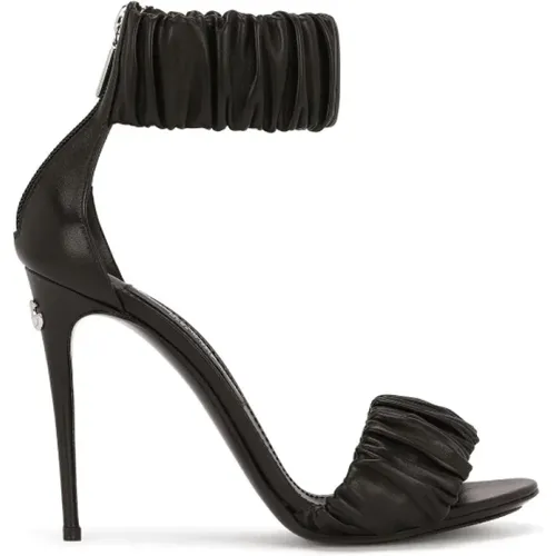 Ruched Leather High Heel Sandals , female, Sizes: 4 1/2 UK, 5 UK, 6 UK - Dolce & Gabbana - Modalova