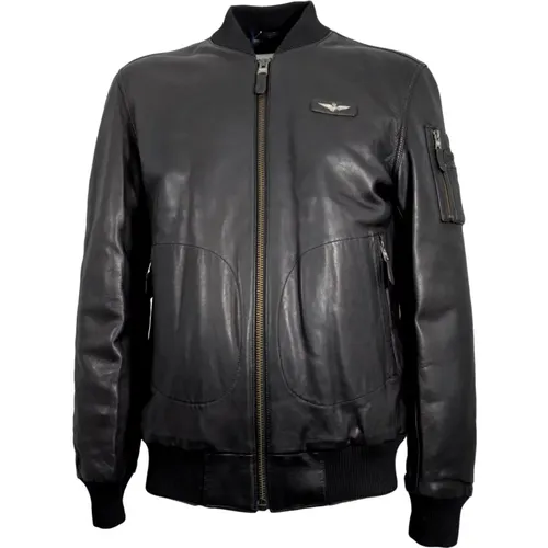 Bomber Jackets, male, , Size: 3XL Leather Bomber Jacket with Metal Eagle - aeronautica militare - Modalova