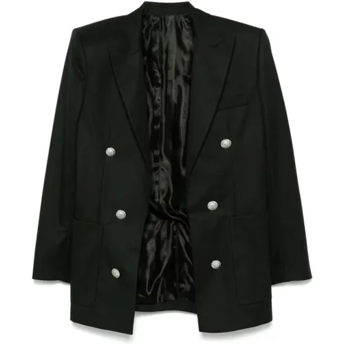 Blazers, male, , Size: M Open Front Jacket with Shoulder Pads - Balmain - Modalova