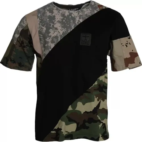 T-Shirts, male, , Size: S Camouflage Cotton Round Neck Men's T-shirt - Dolce & Gabbana - Modalova