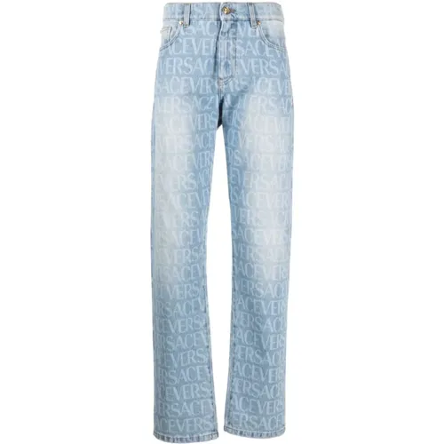 Straight Jeans, male, , Size: W32 Allover Jeans - Versace - Modalova