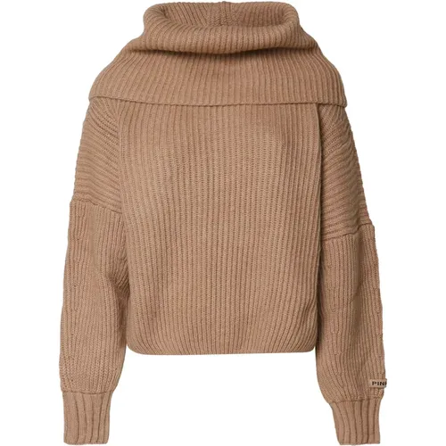 Oversized Ribbed Sweater in Biscuit , female, Sizes: S - pinko - Modalova