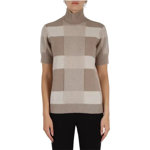 Turtlenecks, female, , Size: M Plaid Wool Cashmere Turtleneck Sweater - Emporio Armani - Modalova