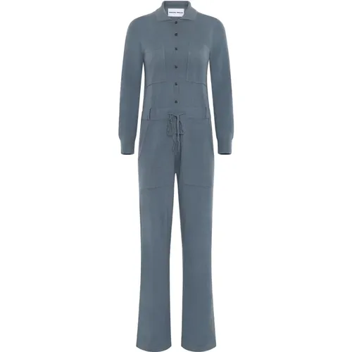 Blauer Kaschmir Jumpsuit mit Knöpfen und Taschen - Emerson Renaldi - Modalova