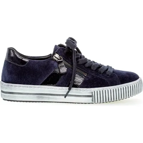 Blaue Samt Sneakers , Damen, Größe: 36 1/2 EU - Gabor - Modalova