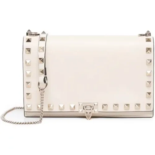 Cream Leather Bag with Platinum Finish , female, Sizes: ONE SIZE - Valentino Garavani - Modalova