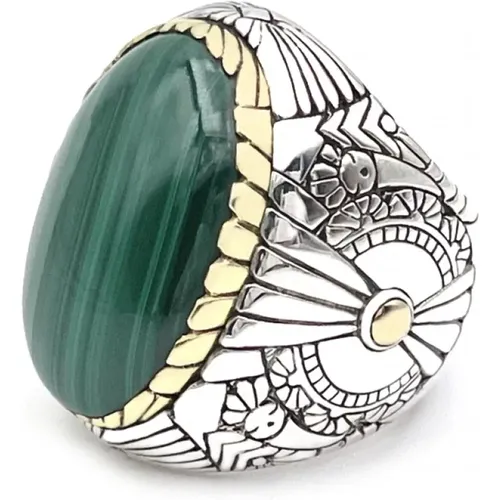 Rings, unisex, , Size: 58 MM 925 Sterling Silver Ring with Oval Malachite - Jalan Jalan - Modalova