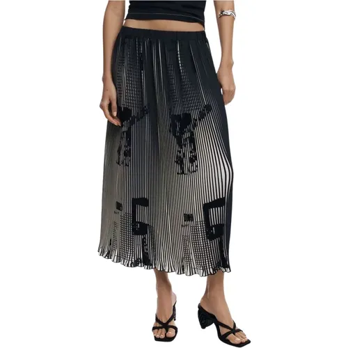 Midi Skirts, female, , Size: XS Newspaper Print Pleated Skirt - Desigual - Modalova