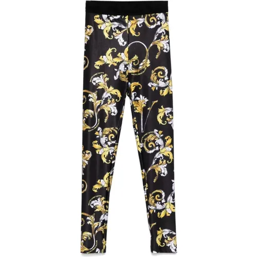 Leggings, female, , Size: 2XS Black and Gold Fashion Trousers - Versace Jeans Couture - Modalova