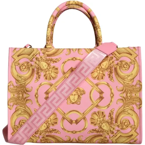 Rosa Bedruckte Leder-Tote-Tasche - Versace - Modalova