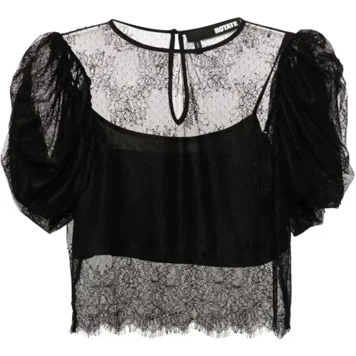 Schwarze Spitzen Puffärmelbluse , Damen, Größe: XS - ROTATE Birger Christensen - Modalova