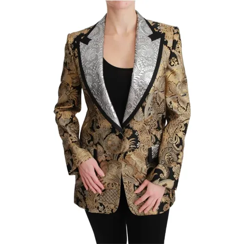 Blazers, female, , Size: 2XS Gold Jacquard Blazer Jacket - Dolce & Gabbana - Modalova