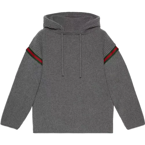 Hoodies, male, , Size: S Wool Zipped Sweatshirt Green Red Web - Gucci - Modalova