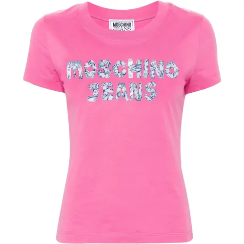 Rosa Baumwoll-Jersey Kurzarm T-Shirt - Moschino - Modalova