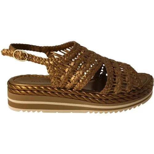 Handgewebte Goldene Metallic Sandale , Damen, Größe: 38 EU - Pons Quintana - Modalova