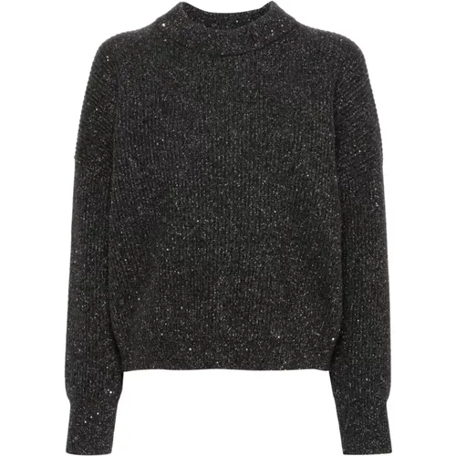 Grauer Woll-Kaschmir Pullover mit Pailletten , Damen, Größe: M - PESERICO - Modalova