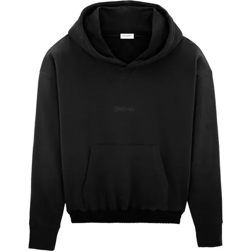 Hoodies, male, , Size: M Hooded Cotton Sweatshirt - Saint Laurent - Modalova