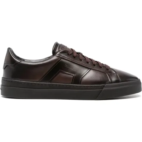 Leather Lace-Up Sneakers , male, Sizes: 10 UK, 8 UK - Santoni - Modalova