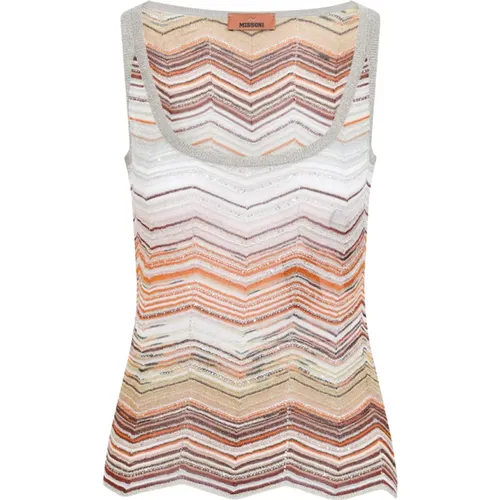 Sleeveless Tops, female, , Size: S Pink Tank Top with Multisilver Style - Missoni - Modalova