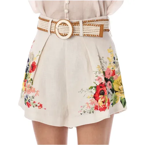 Floral Linen Tuck Shorts , female, Sizes: XS - Zimmermann - Modalova