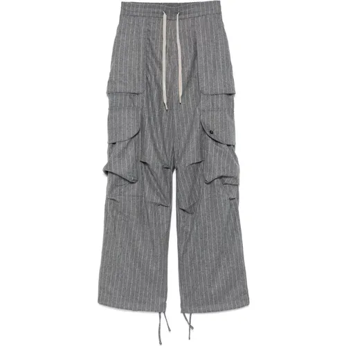 Wide Trousers, male, , Size: M Grey Flannel Cargo Pants - A Paper Kid - Modalova