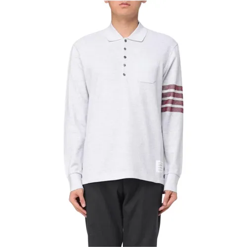 Polo Shirts, male, , Size: XL Long Sleeve Polo Shirt with Three Stripes - Thom Browne - Modalova